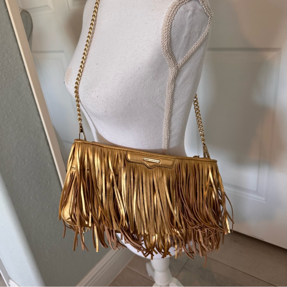 Rebecca Minkoff Finn Fringe Crossbody Bag Leather Boho Convertible Clutch EUC - Picture 6 of 10